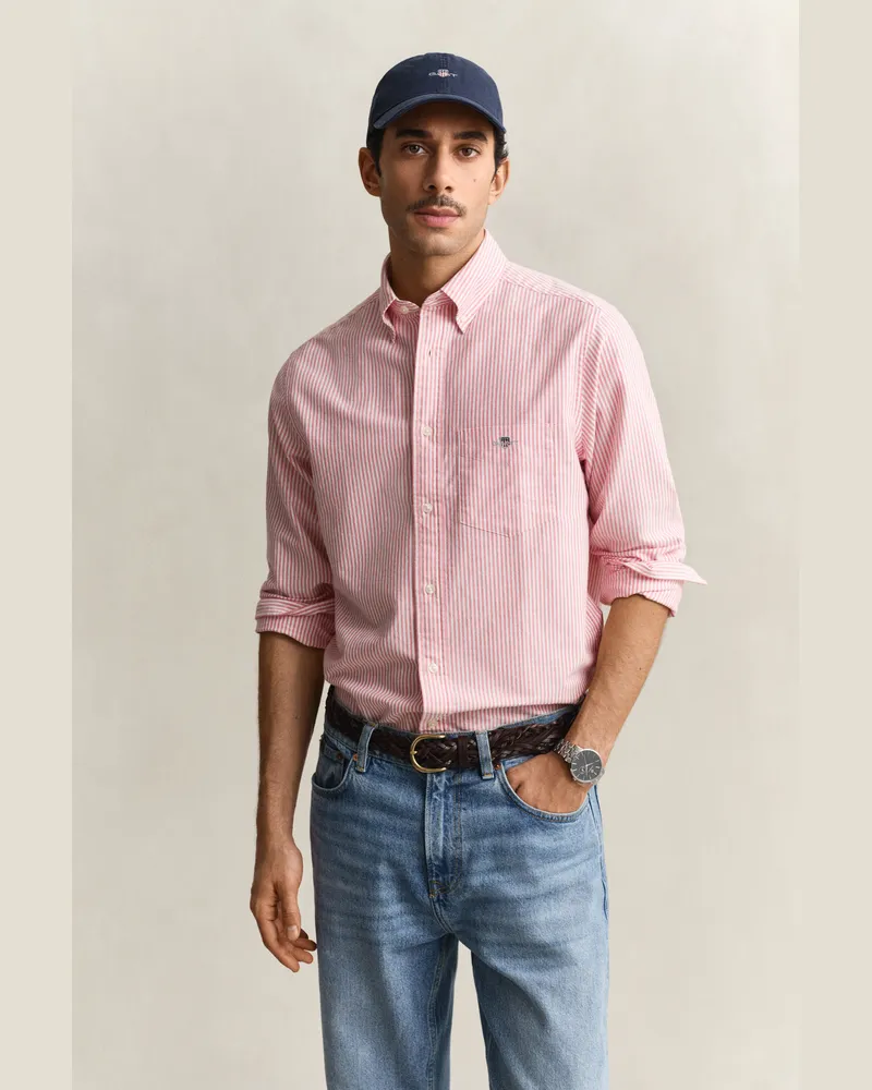 Gant Herren Classic Regular Fit Oxford-Hemd mit Streifen ROSE Rot Rose