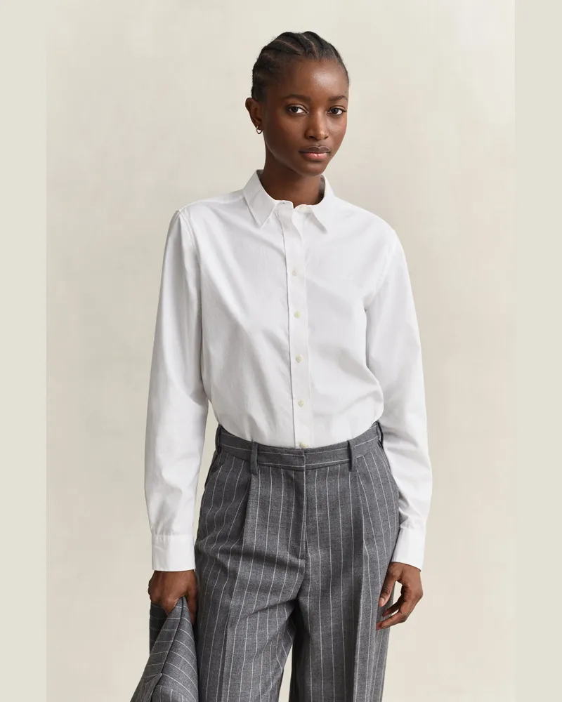 Gant Damen Classic Regular Fit Popeline Bluse Weiß Weiß