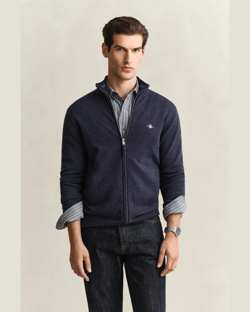 Gant Herren Strickjacke aus Lambswool mit Reißverschluss DARK NAVY MELANGE Dark
