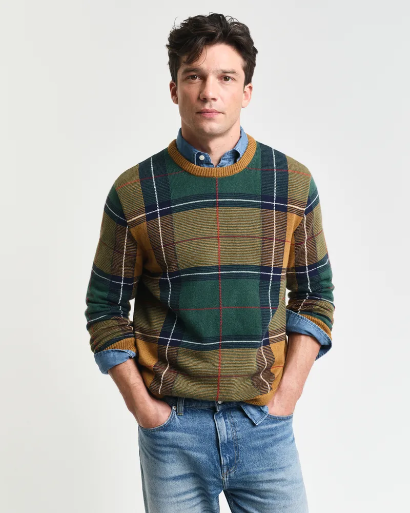 Gant Herren Karierter Rundhalspullover 