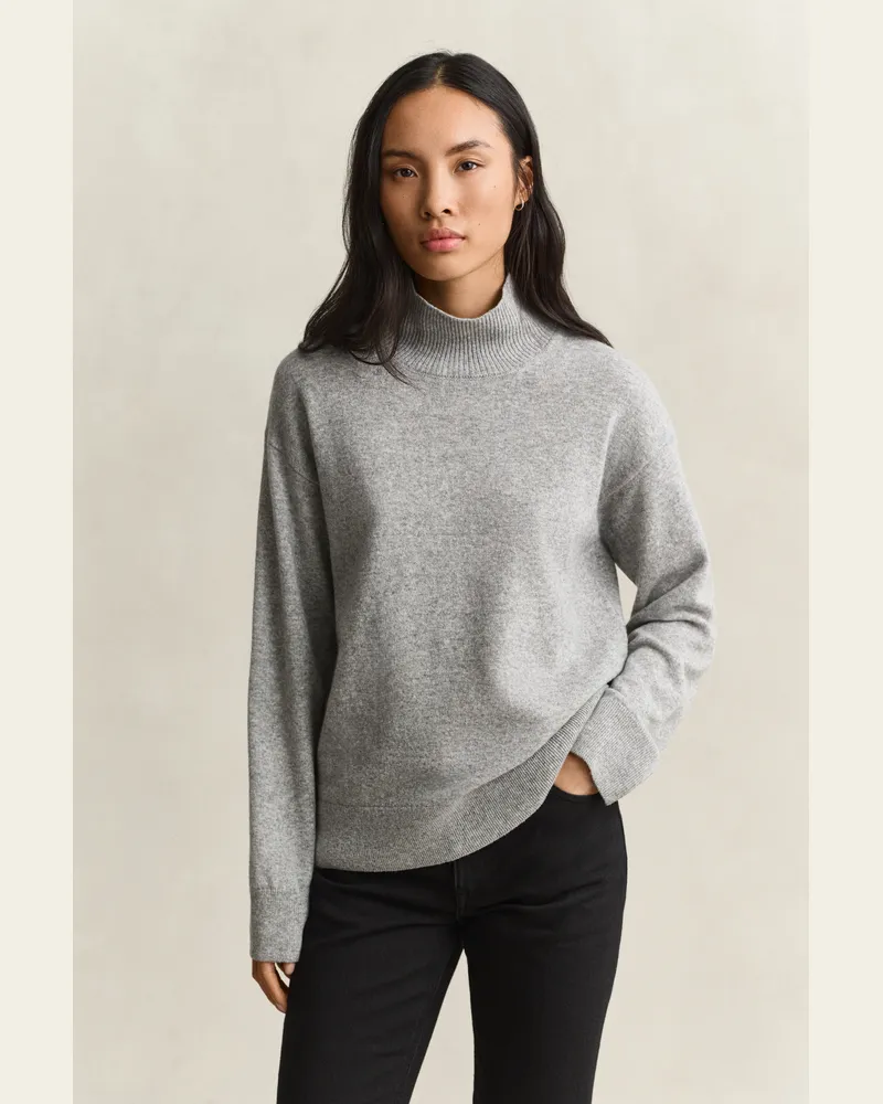 Gant Damen Stehkragenpullover aus feiner Lambswool Grau MELANGE Grau