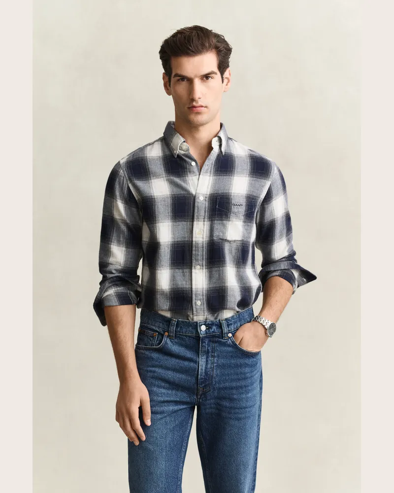 Gant Herren Windblown Flanel Karohemd EVENING Blau Evening