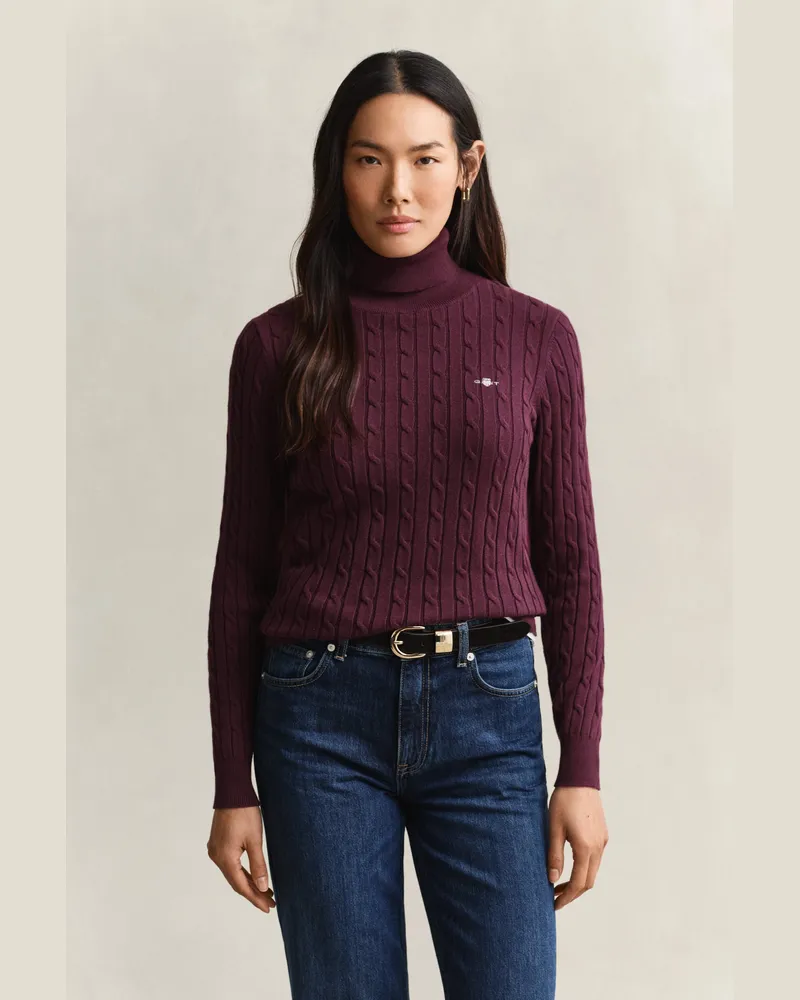 Gant Damen Zopfstrick Rollkragenpullover aus Stretch-Baumwolle DARKENED WINE Darkened