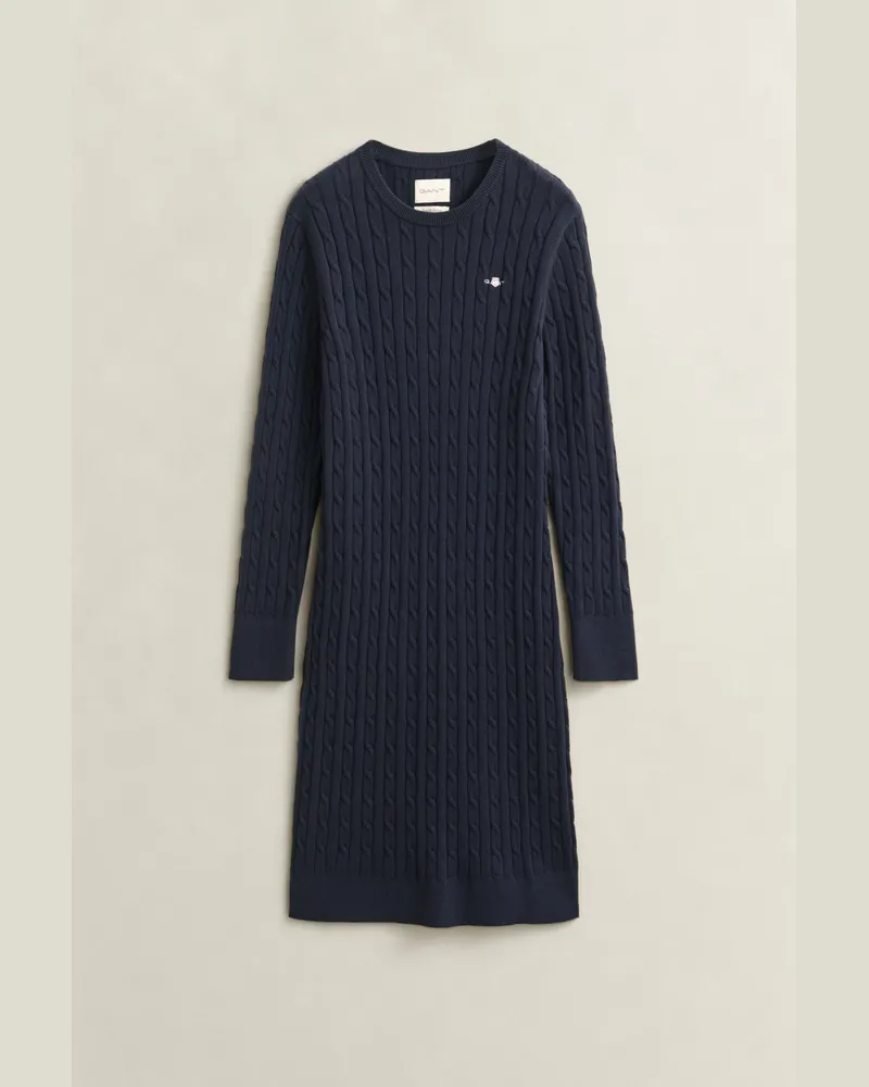 Gant Damen Zopfstrick Rundhalskleid aus Baumwollstretch EVENING Blau Evening
