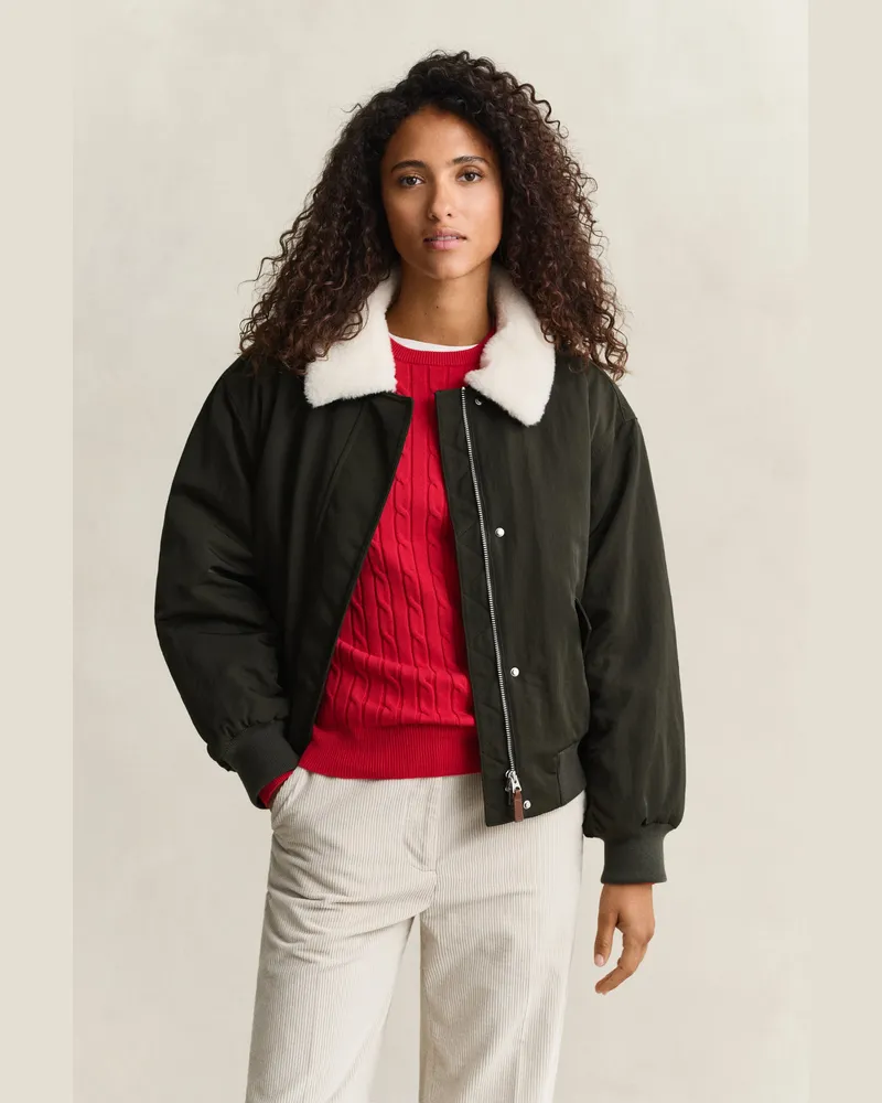 Gant Damen Wattierte Bomberjacke DARK MOSS Grün Dark