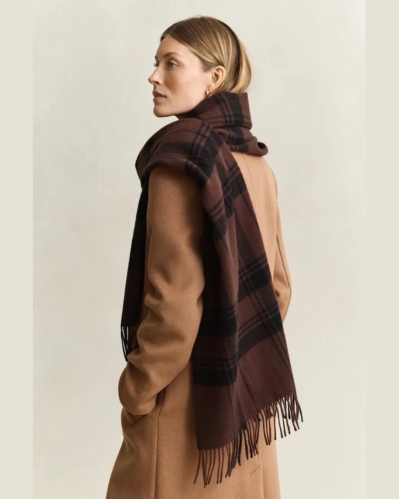 Gant Damen Karierter Wollschal DEEP Braun Deep