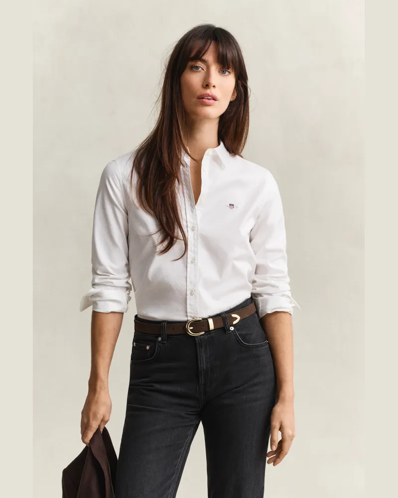 Gant Damen Classic Slim Fit Oxford-Bluse mit Stretch Weiß Weiß