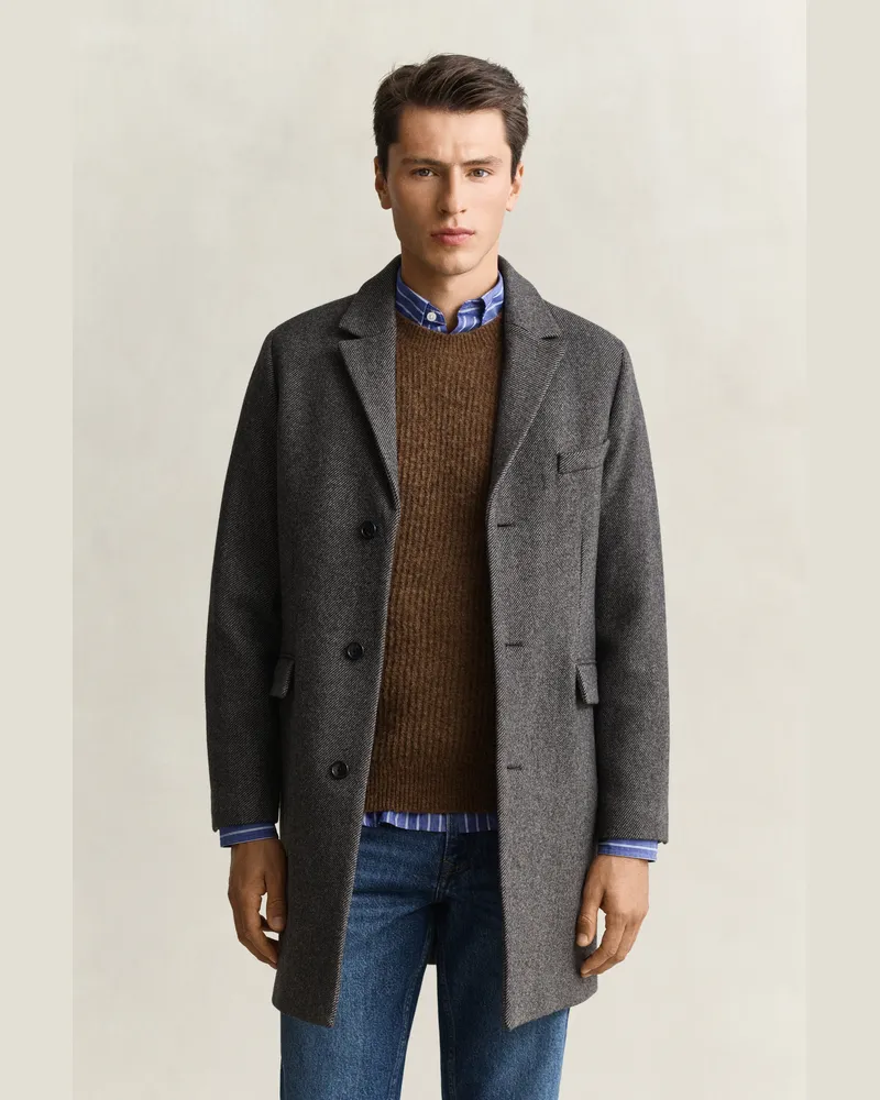 Gant Herren Zweifarbiger Wollmantel Schwarz Grau Schwarz