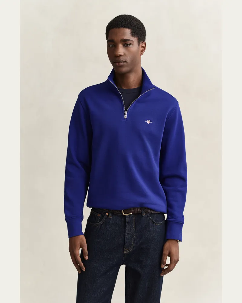 Gant Herren Shield Sweatshirt mit halblangem Reißverschluss CRISP Blau Crisp