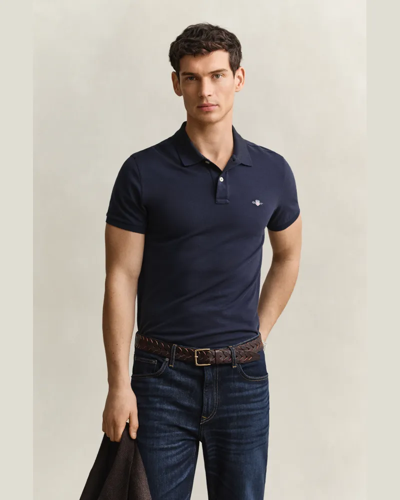Gant Herren Classic Slim Fit Poloshirt EVENING Blau Evening