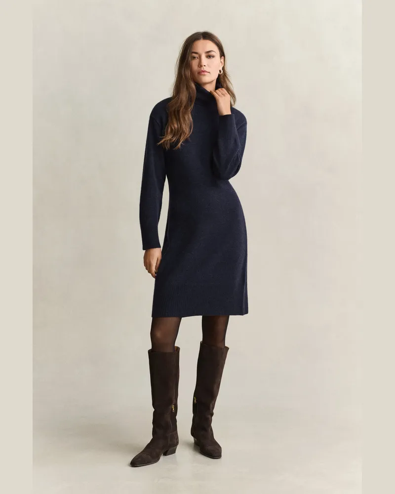 Gant Damen Rollkragenkleid aus Wolle und Kaschmir EVENING Blau Evening