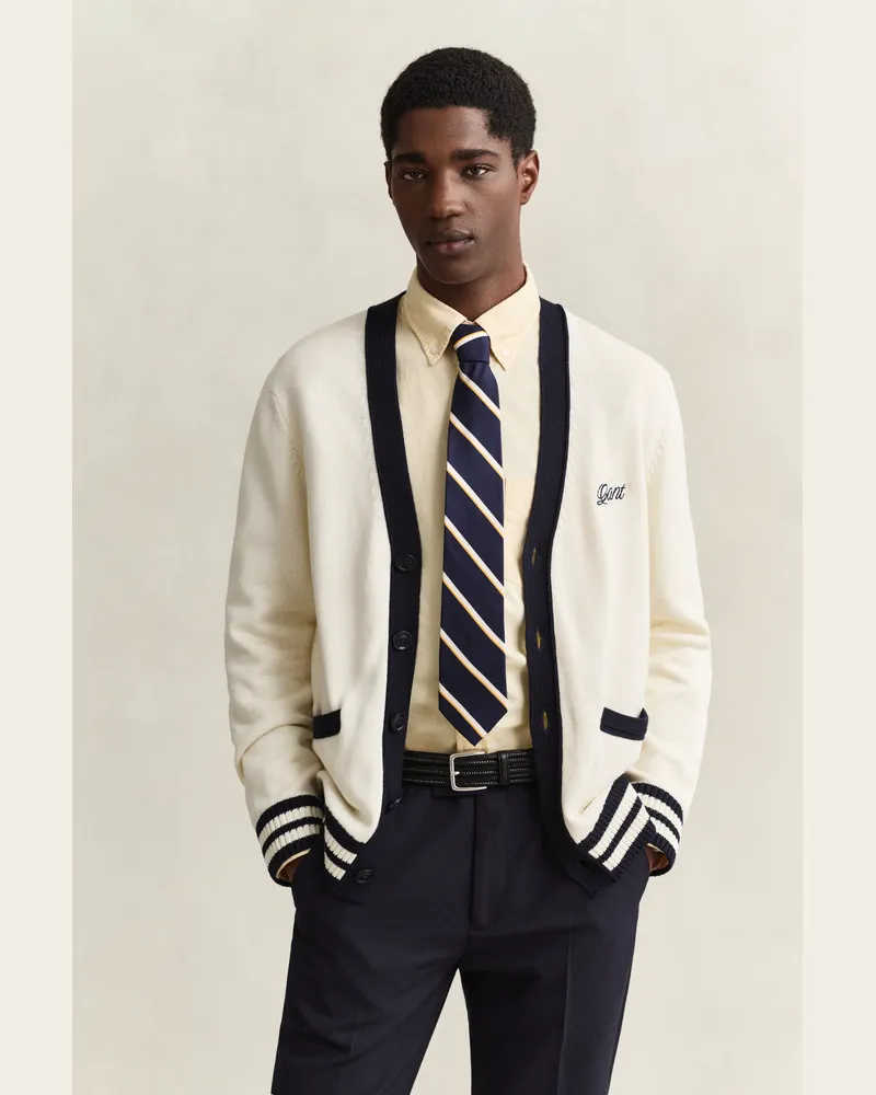 Gant Herren Geknöpfte V-Neck Strickjacke CREAM Cream