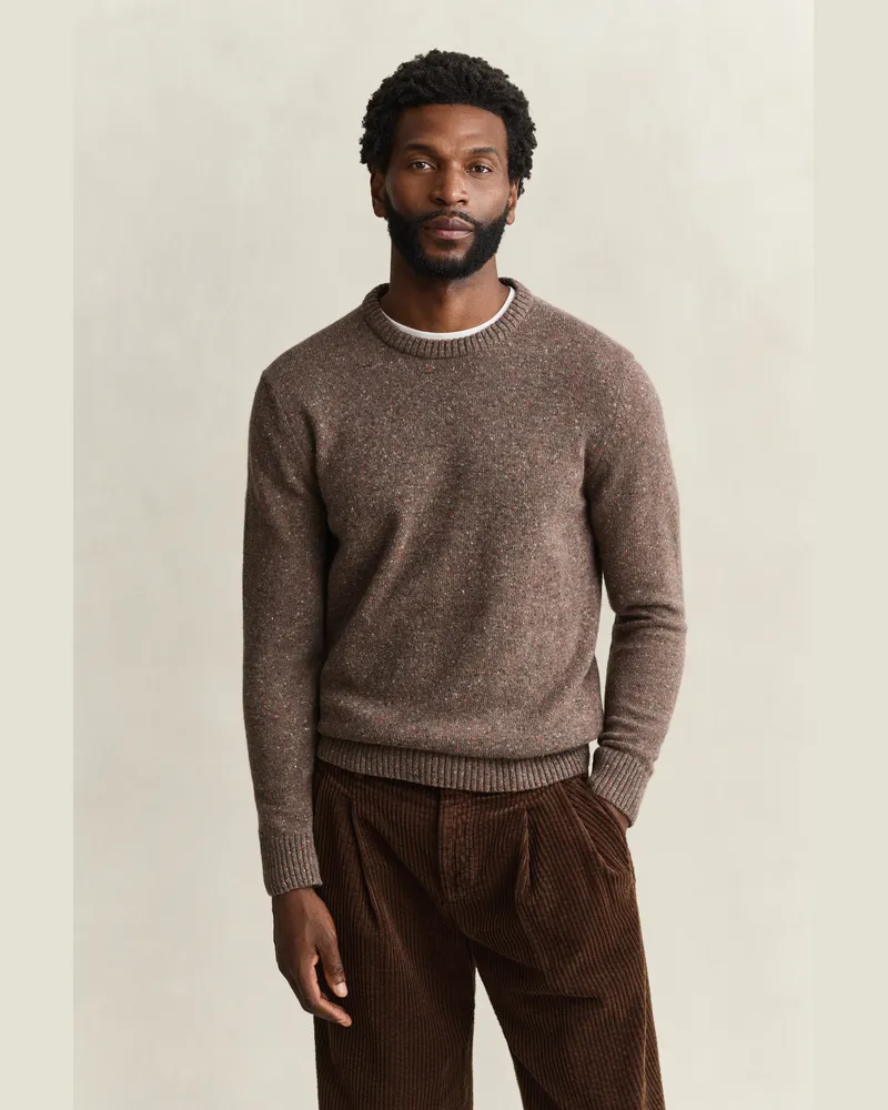 Gant Herren Wollmix Rundhalspullover mit Noppenstruktur FADED TAUPE Faded