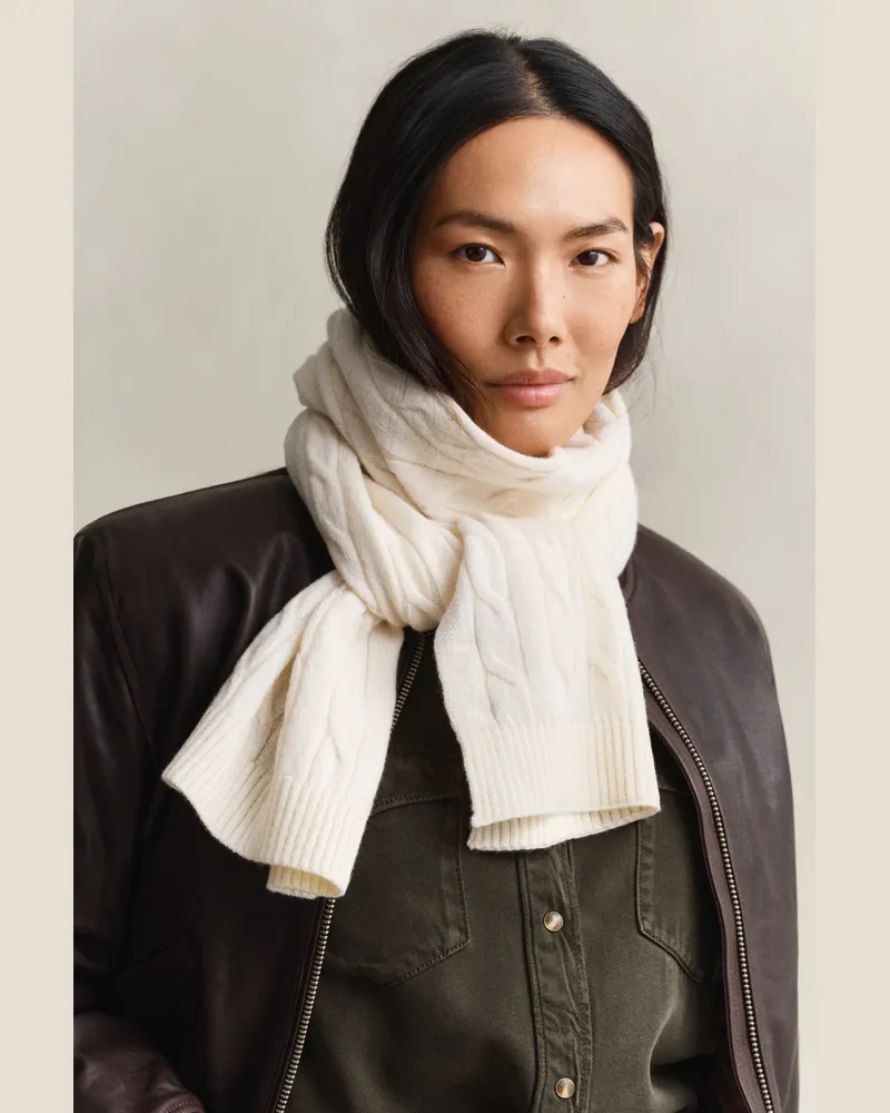 Gant Damen Zopfstrick Schal aus Wolle CREAM Cream