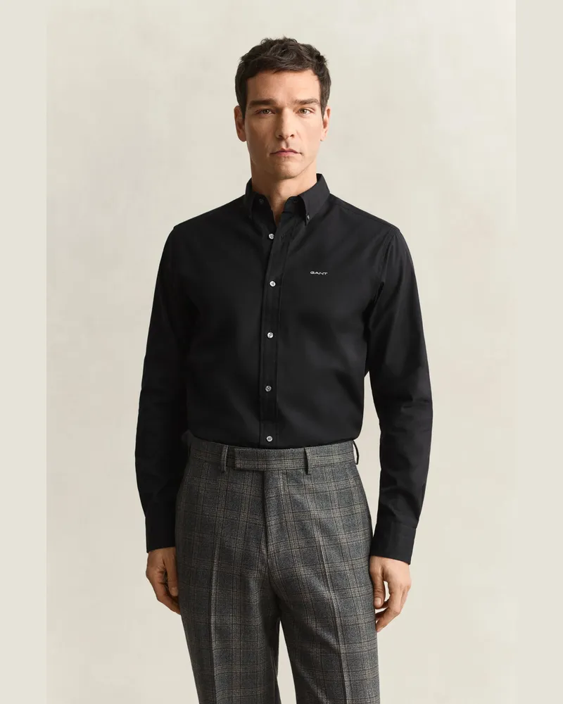Gant Herren Regular Fit Pinpoint Oxford-Hemd Schwarz Schwarz