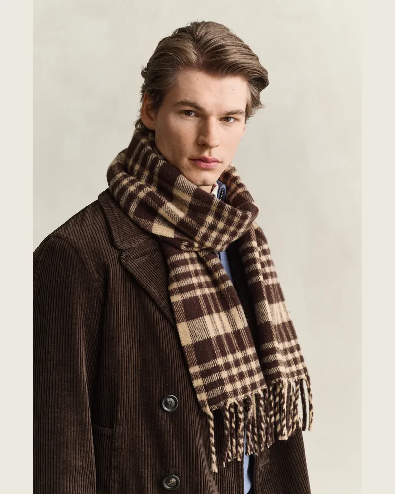 Gant Herren Karierter Wollschal Schwarz Braun Schwarz