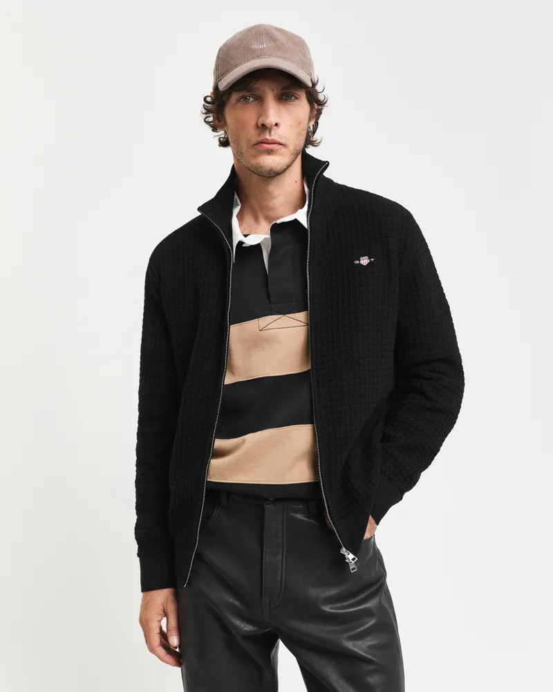 Gant Herren Strickjacke aus strukturierter Baumwolle mit Reißverschluss 
