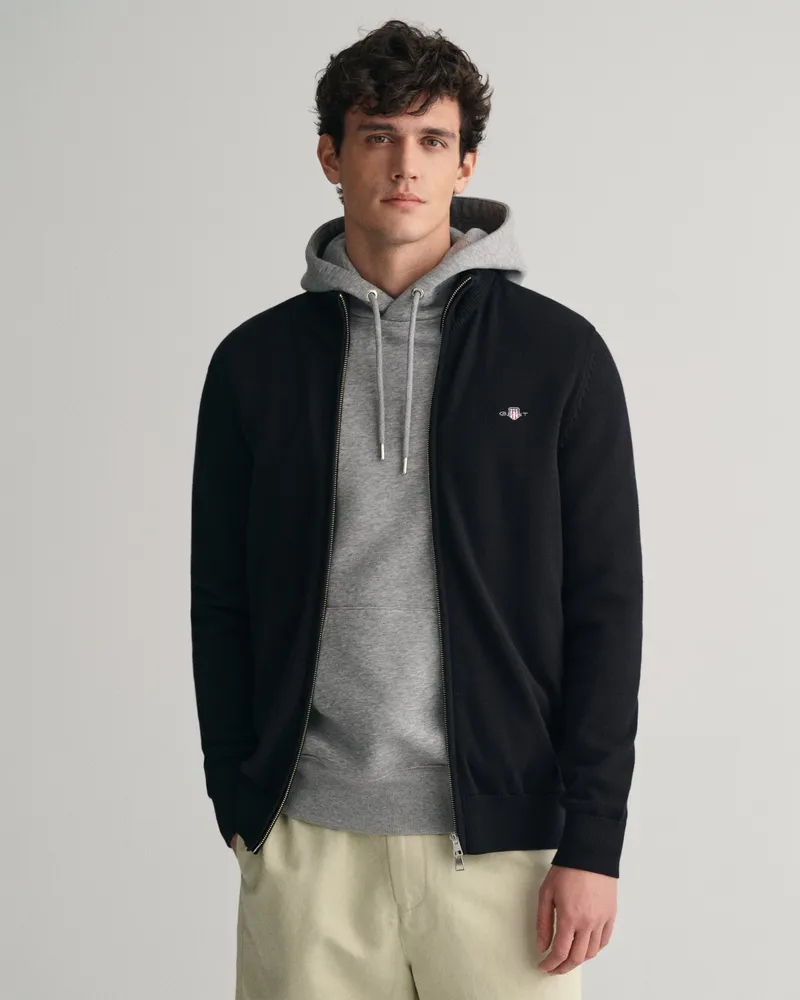 Gant Herren Casual Cotton Strickjacke mit Reißverschluss 