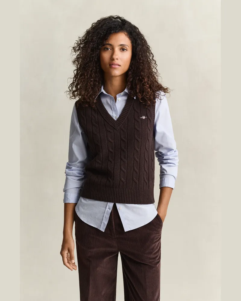 Gant Damen Zopfstrick Pullunder aus Lambswool DEEP Braun Deep