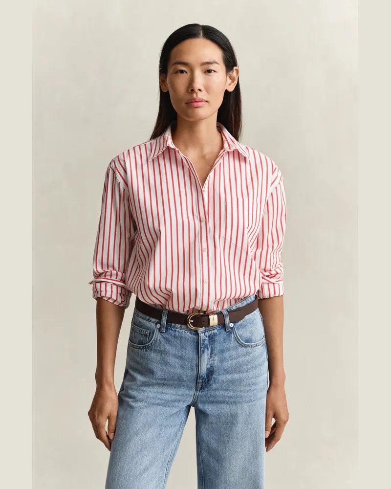 Gant Damen Relaxed Fit Classic Popeline-Bluse mit Streifen PERFECT Rot Perfect