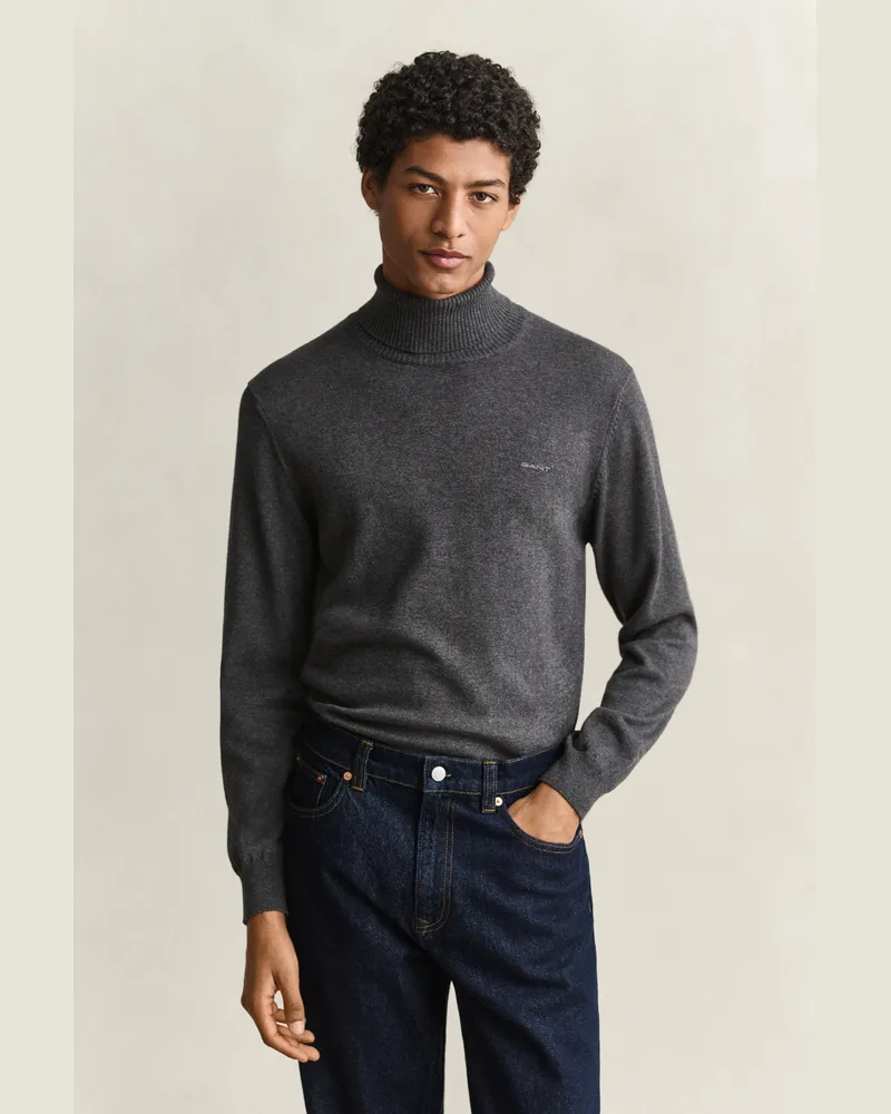 Gant Herren Rollkragenpullover aus Wolle und Baumwolle DARK Grau MELANGE Dark