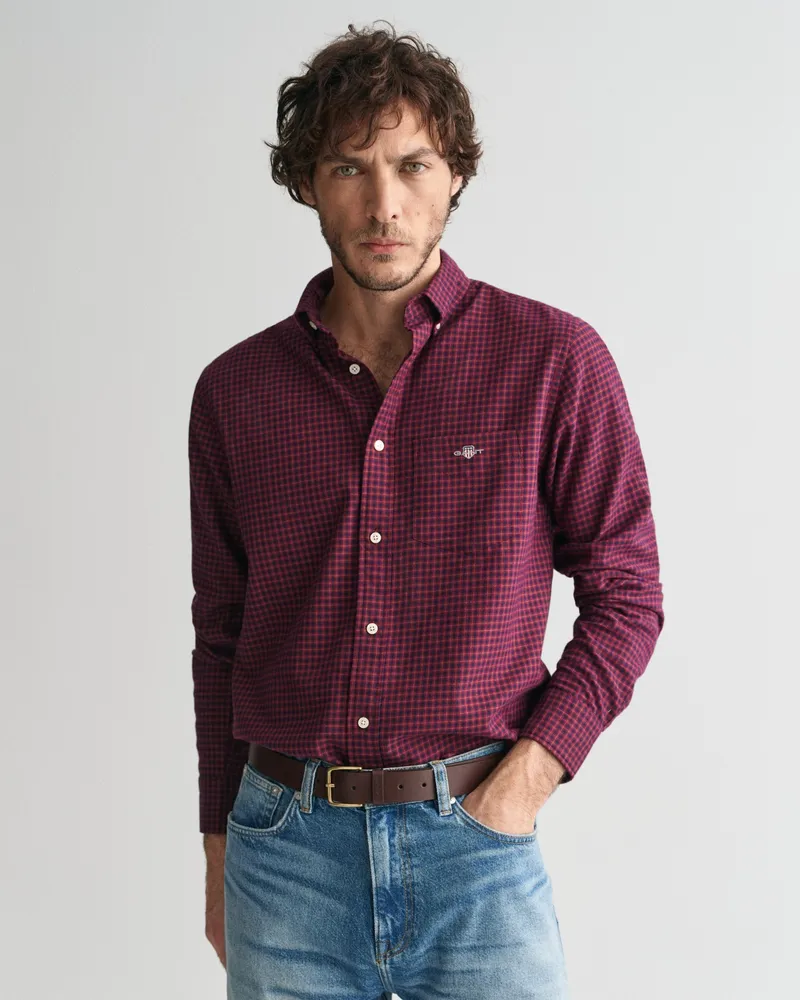 Gant Herren Regular Fit Flanell Hemd mit Mini-Karomuster 