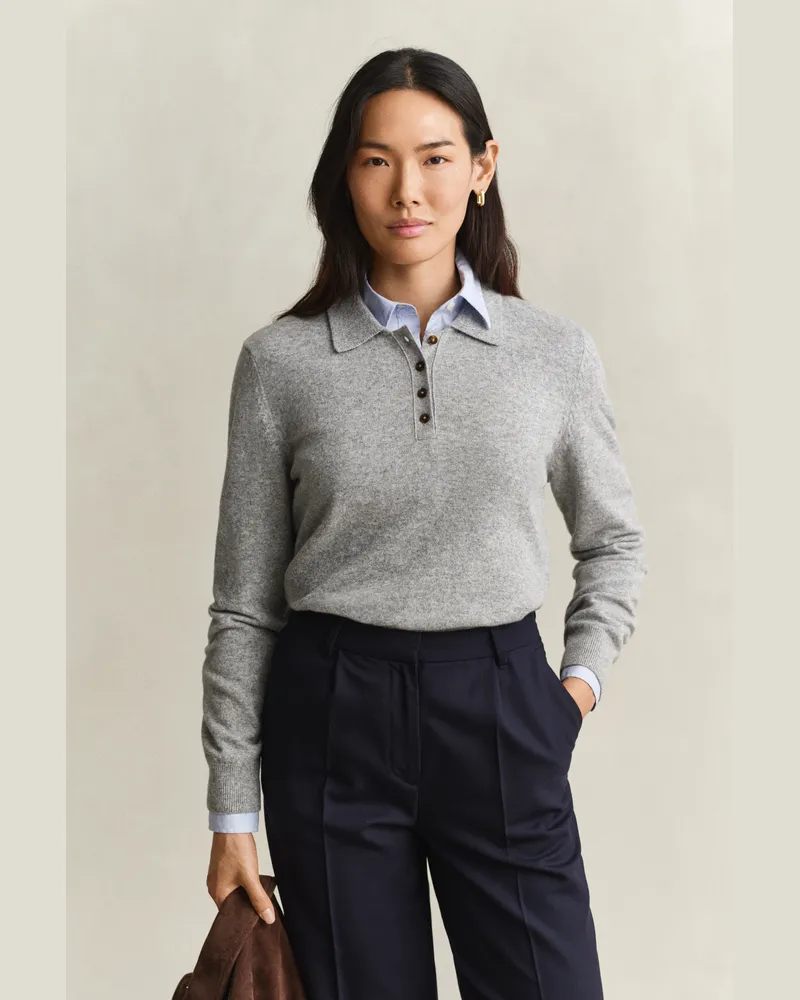 Gant Damen Rugger-Pullover aus Lambswool Grau MELANGE Grau