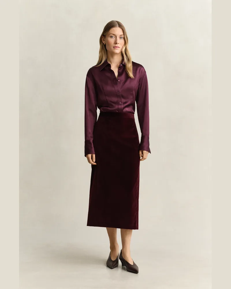 Gant Damen Bleistiftrock aus Samt DARKENED WINE Darkened