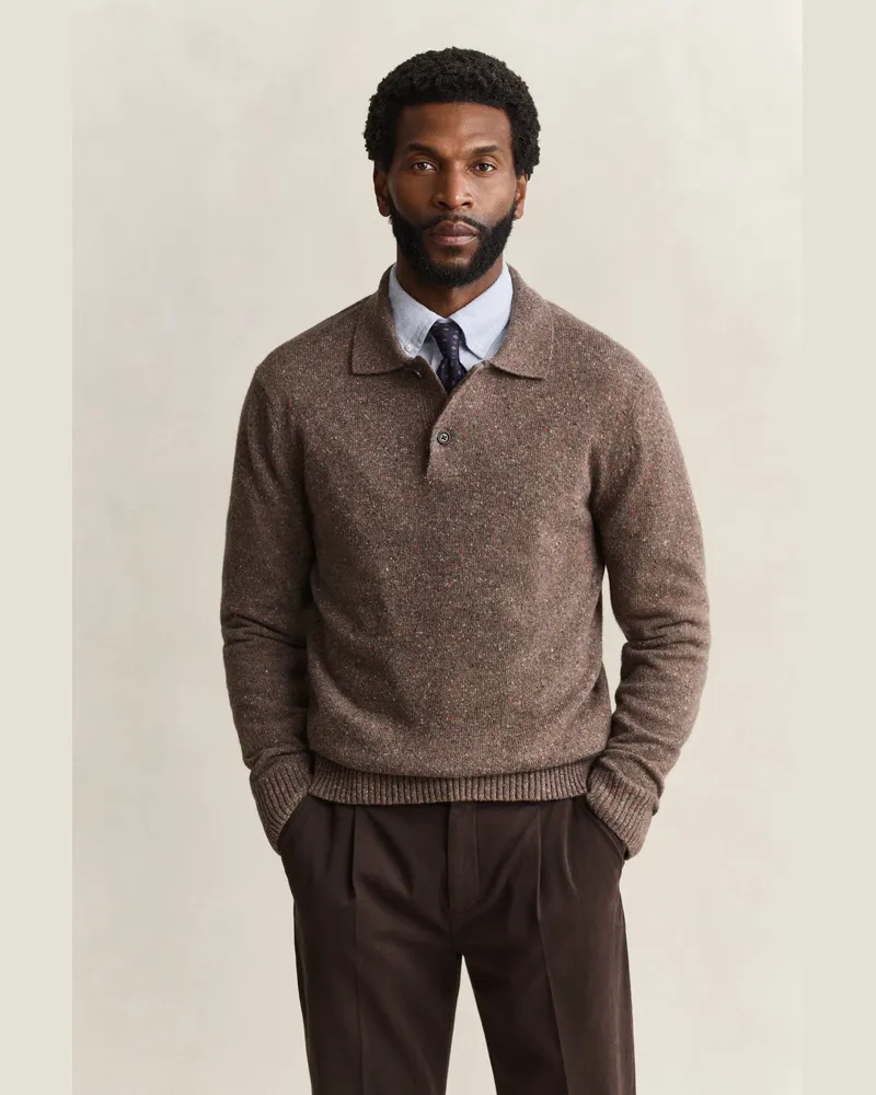 Gant Herren Polopullover aus Wollmix mit Noppenstruktur FADED TAUPE Faded