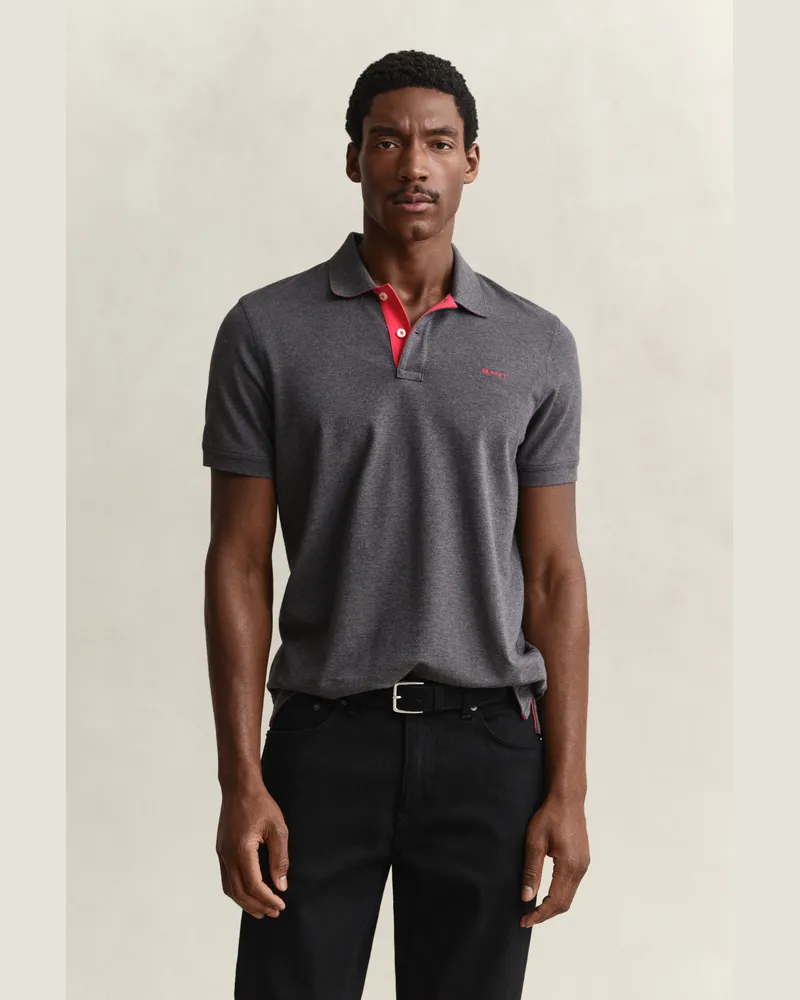 Gant Herren Kontrast Piqué Poloshirt ANTRACIT MELANGE Antracit