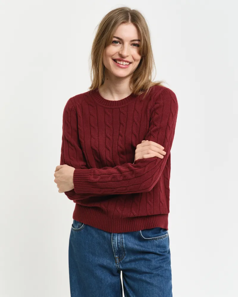 Gant Damen Lambswool Zopfstrick Rundhalspullover 