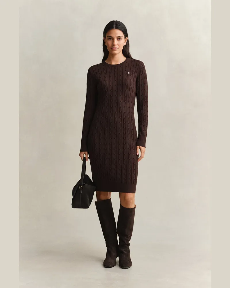 Gant Damen Zopfstrick Rundhalskleid aus Baumwollstretch DEEP Braun Deep