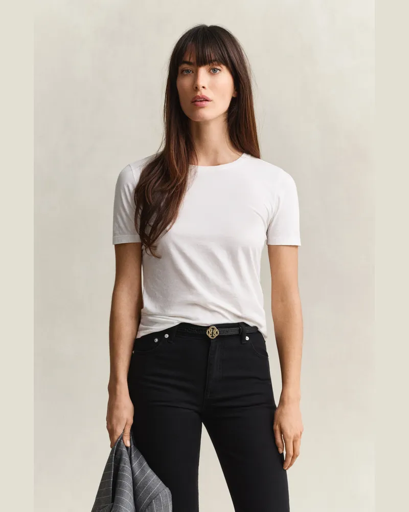 Gant Damen Leichtes T-Shirt aus Baumwolle Weiß Weiß