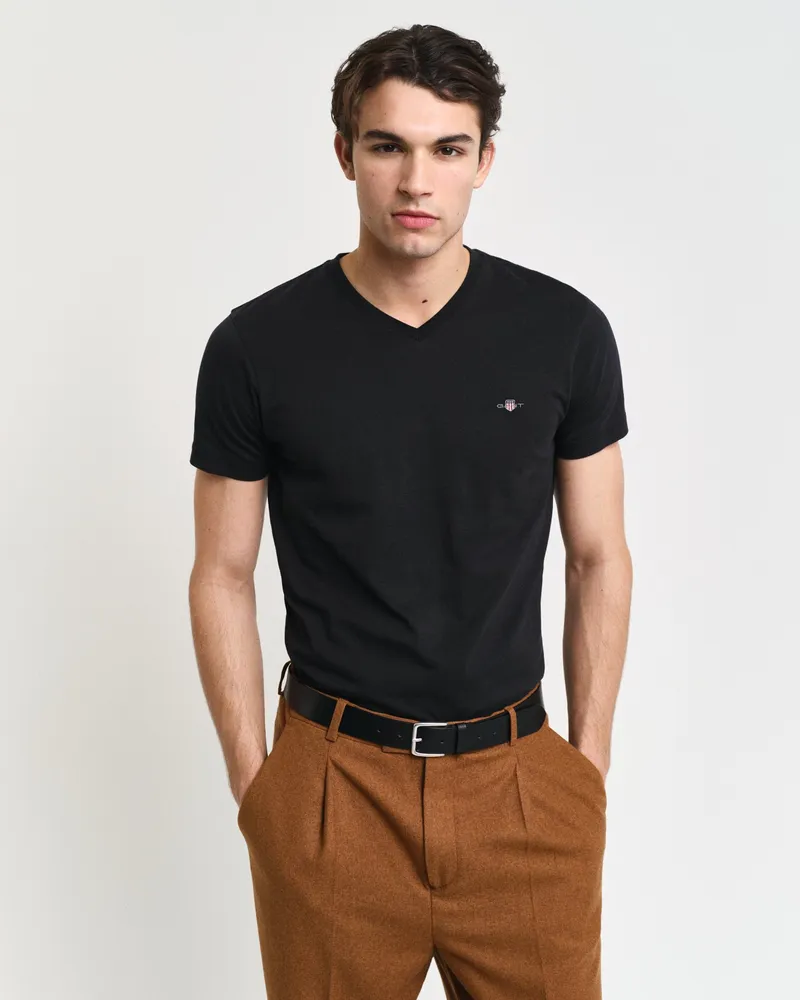 Gant Herren Slim Fit Shield T-Shirt mit V-Ausschnitt 