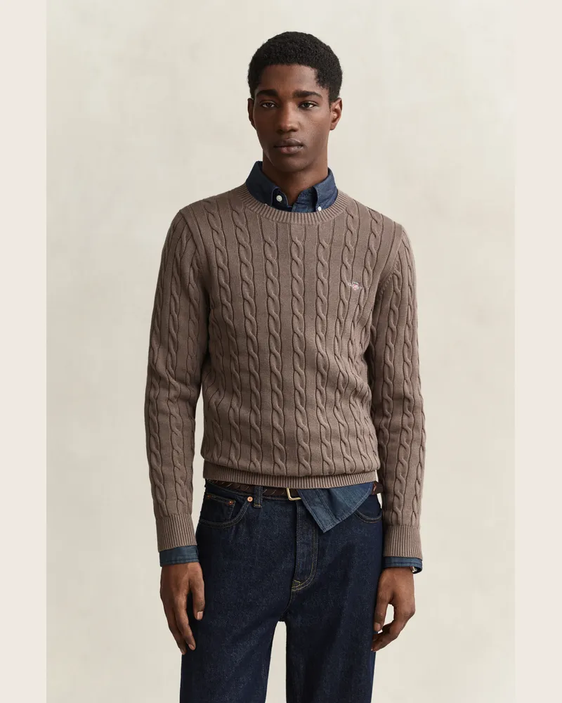 Gant Herren Classic Zopfstrickpullover FADED TAUPE Faded