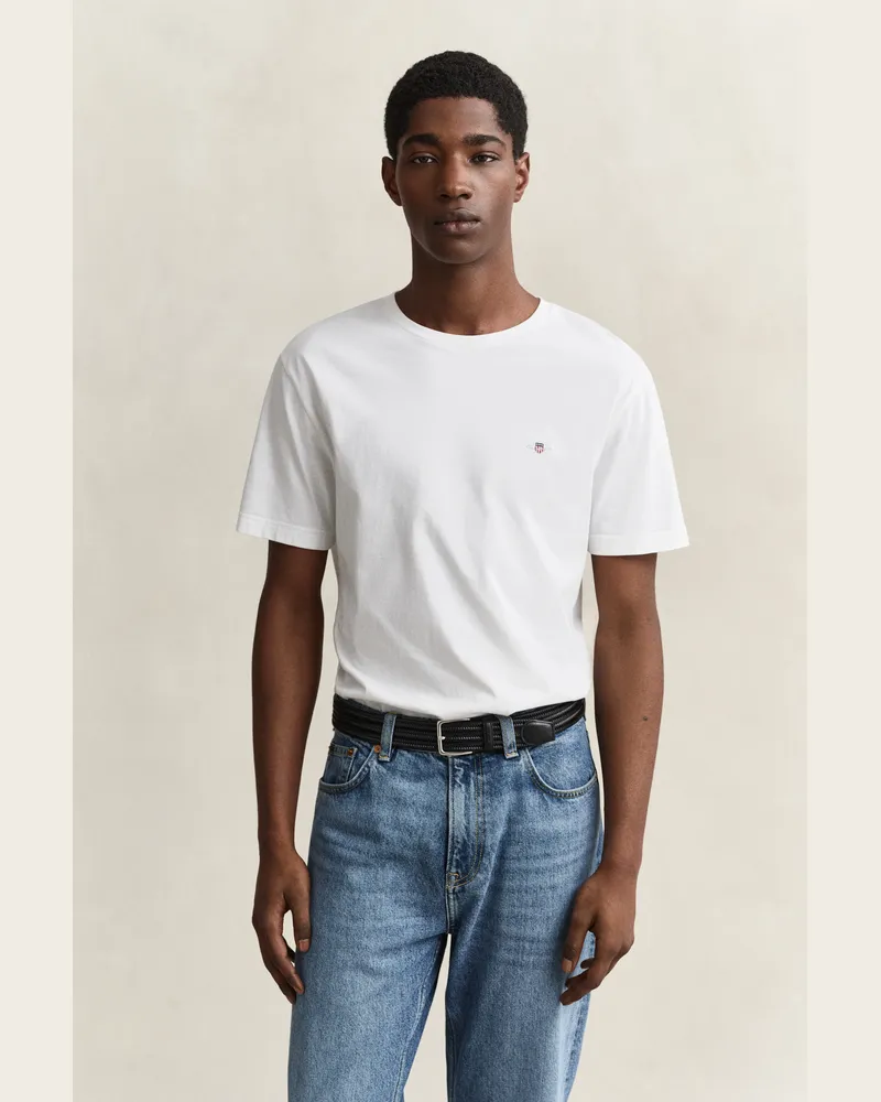 Gant Herren Regular Fit Shield T-Shirt Weiß Weiß