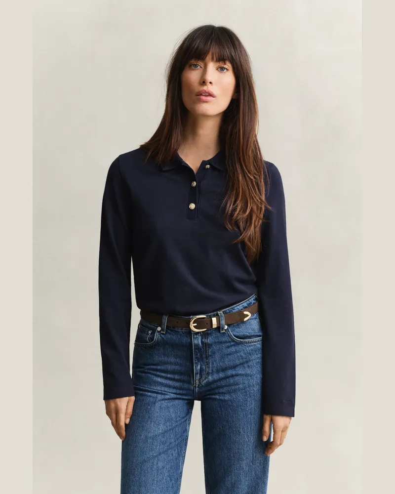 Gant Damen Langärmliges Piqué-Poloshirt EVENING Blau Evening