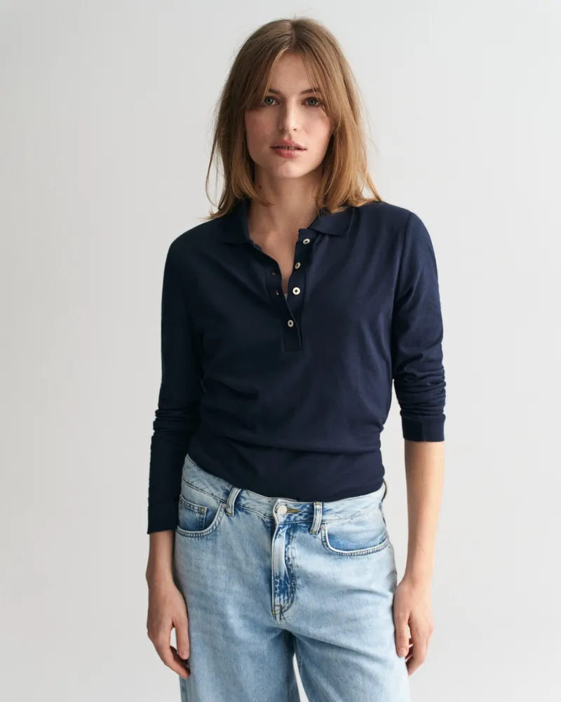 Gant Damen Nahtloses Langarm-Poloshirt 