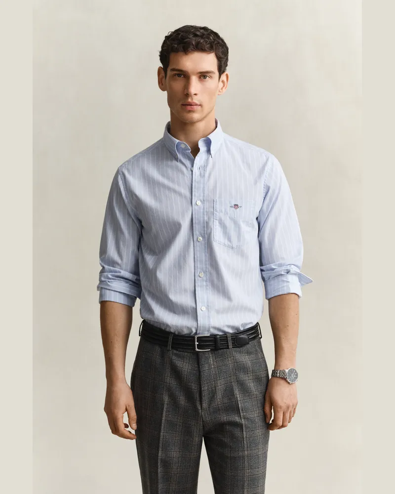 Gant Herren Classic Popeline-Hemd mit Streifen LIGHT Blau Light