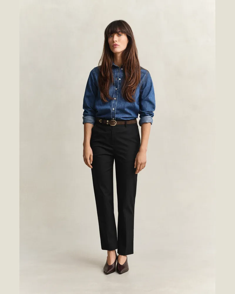 Gant Damen Slim Fit Slacks Schwarz Schwarz