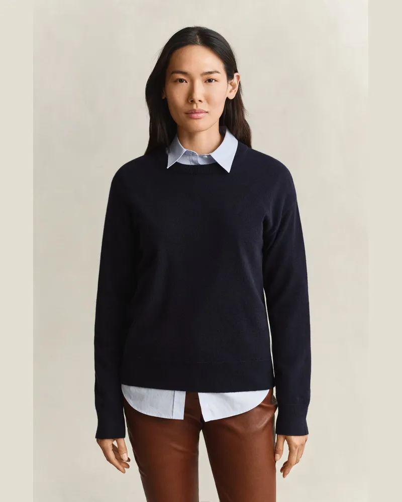 Gant Damen Superfine Lambswool Rundhalspullover EVENING Blau Evening