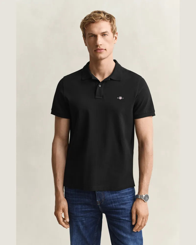 Gant Herren Classic Regular Fit Poloshirt Schwarz Schwarz