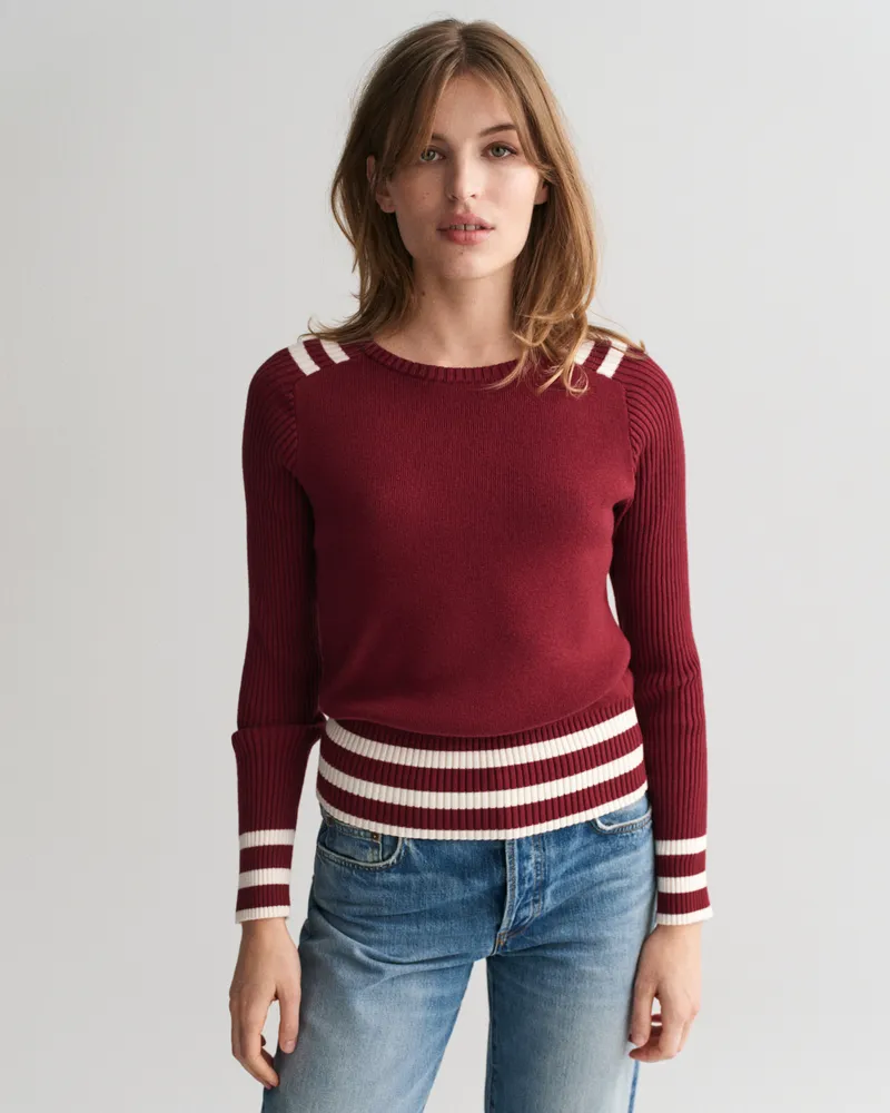 Gant Damen Rundhalspullover mit Kontrastdetail 