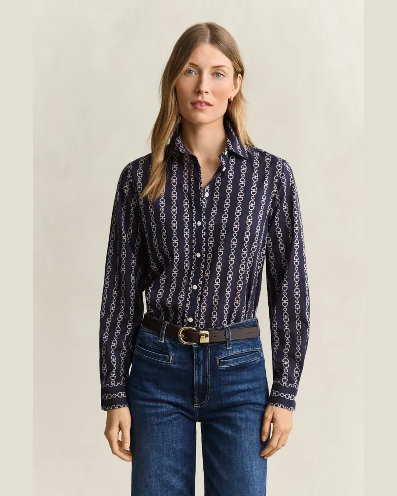 Gant Damen Bedruckte Bluse aus Baumwoll-Voile EVENING Blau Evening