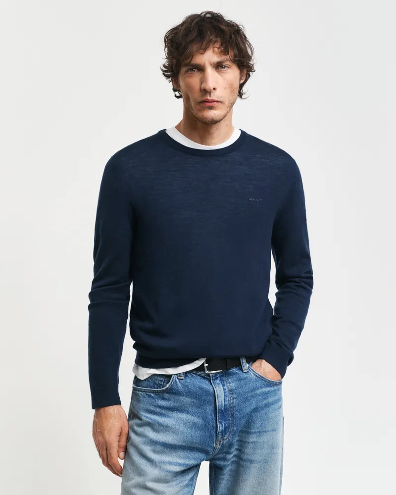 Gant Herren Rundhalspullover aus extra feiner Merinowolle 