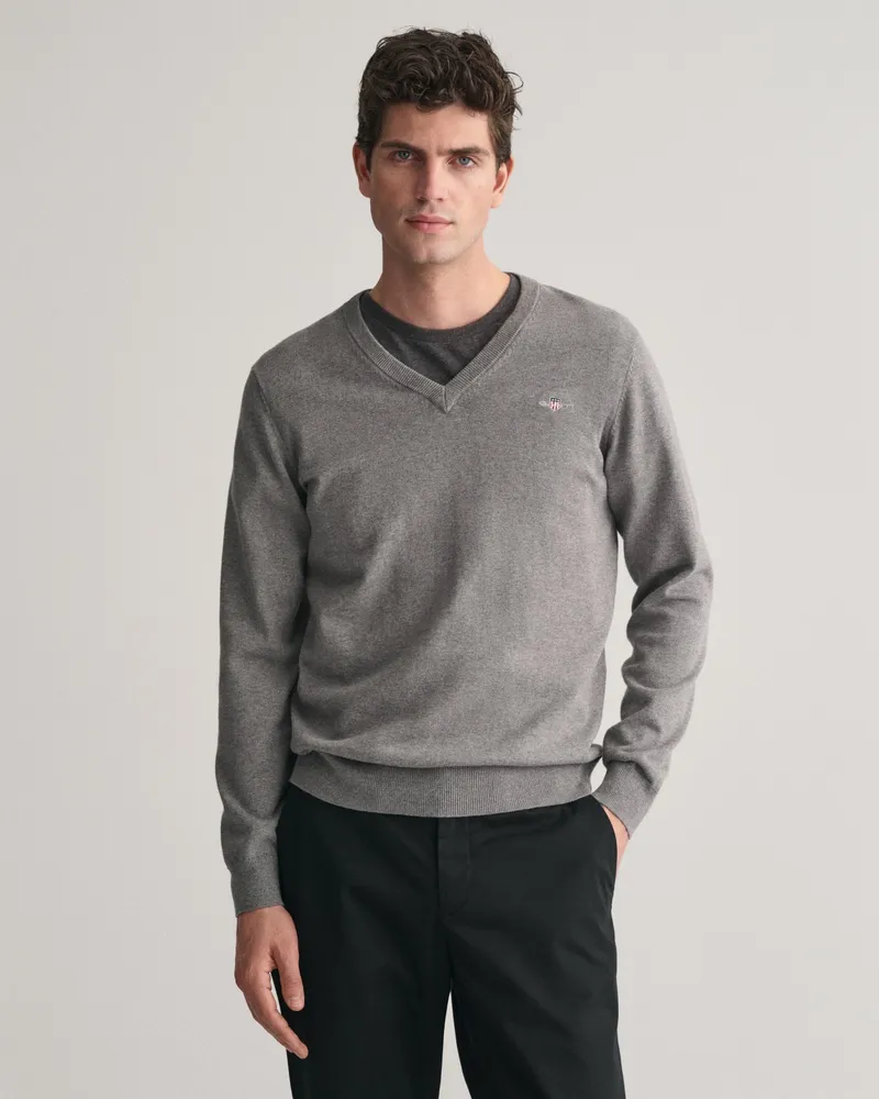 Gant Herren Klassischer V-Neck Pullover aus Baumwolle 