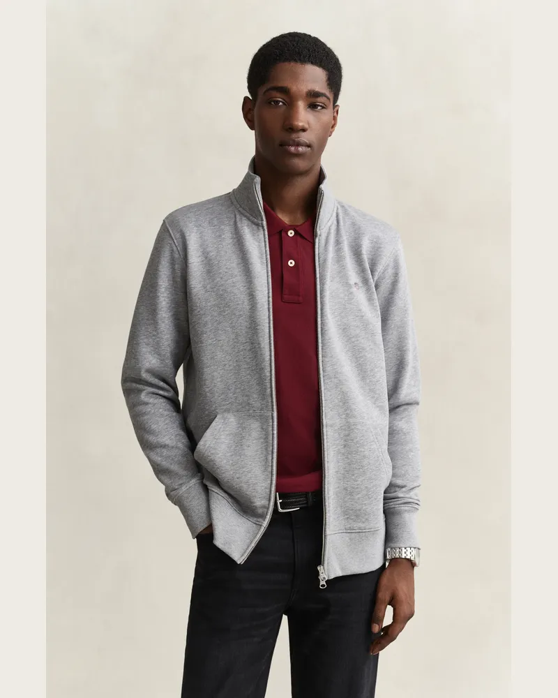 Gant Herren Shield Sweatjacke Grau MELANGE Grau