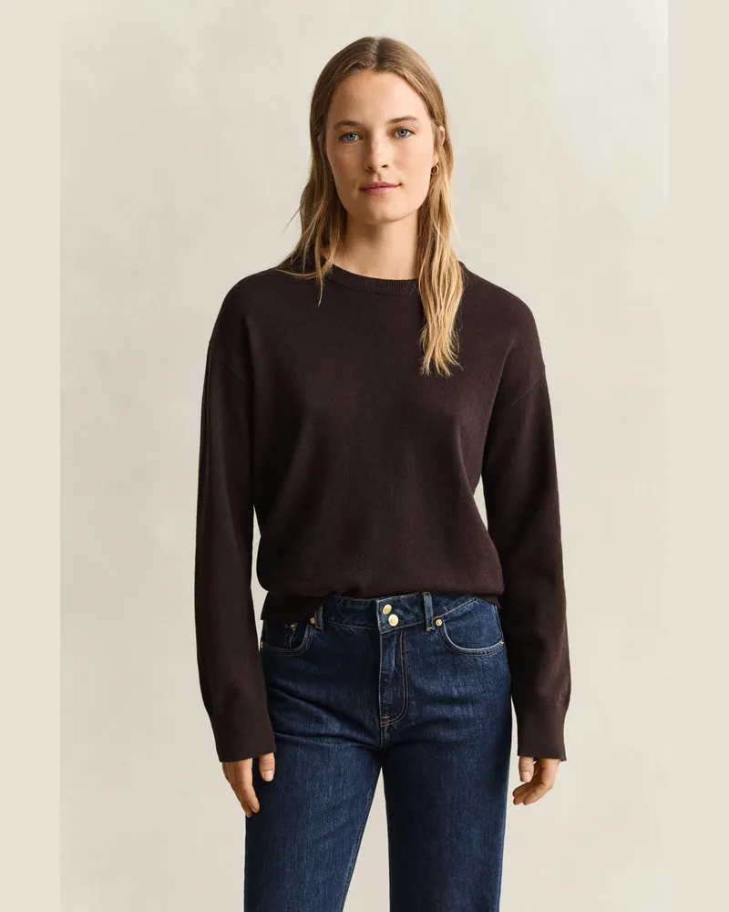 Gant Damen Superfine Lambswool Rundhalspullover DEEP Braun Deep