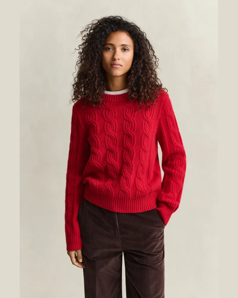 Gant Damen Zopfstrickpullover aus Wollmix RUBY Rot Ruby