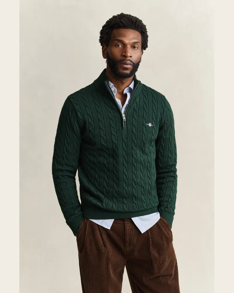 Gant Herren Zopfstrick Troyer aus Baumwolle TARTAN Grün Tartan